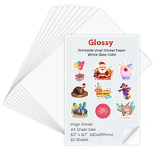 10 Sheets Printable Vinyl Sticker Paper A4 Glossy self-adhesive Copy Paper InkJet Printer Paper for Inkjet printer DIY Crafts