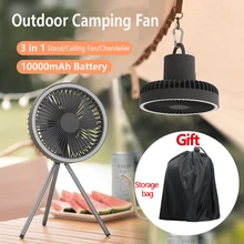 10000mAh USB Tripod Camping Fan With Power Bank Light Rechargeable Desktop Portable Circulator Wireless Ceiling Electric Fan