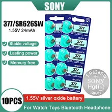 10PCS Original Sony 377 SR626SW SR626 377A AG4 LR66 1.55V Silver Oxide Battery For Watch Car Key MADE IN JAPAN Button Coin Cell