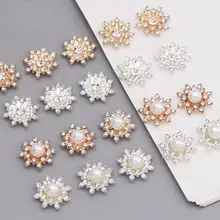 10pcs Snowflake Cabochon Metal Base Strass Glitter Rhinestone Buttons for Clothing Shoes Bags Accessories DIY Crafts 16*16MM
