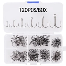 120/50pcs High Carbon Steel Treble Fishing Hooks Blank Hard Lure Round Bent Triple Artificial Lure Fishhooks Set With Box