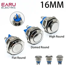 16mm 1NO High Flat Head Waterproof Momentary Reset Metal Push Button Switch Screw Terminal Car Engine Doorbell PC Power Switch