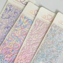 1Pc Korean Hot Gradient Heart Ribbon Laser Sticker Flakes Idol Card Deco Scrapbook DIY Material Decoration Stationery Stickers