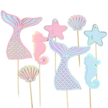 1Set Mermaid Party Cake Decor Supplies Adorable Glitter Mermaid Tail Cupcake Topper For Birthday Baby Shower Mermaid Theme Party