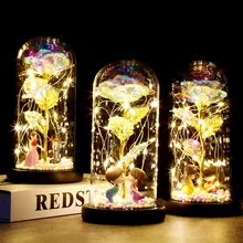 2022 LED Enchanted Galaxy Rose Eternal 24K Gold Foil Flower With Fairy String Lights In Dome For Christmas Valentine's Day Gift