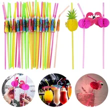 25/50/100PCS Umbrella Parasol Drinking Straws Flamingo Pineapple Disposable Straws For Hawaiian Cocktail Luau Party Decorations