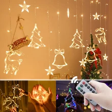 3.2M LED Christmas Lights Star Deer Bells Tree Garland Fairy Curtain String Light For 2022 New Year Party Wedding Holiday Decor