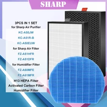 3 PCS Sharp Air Purifier KC-A50JW KC-A51R-B KC-A50EUW HEPA Filter Carbon Filter Humidifying Filter for FZ-A51HFR FZ-A51DFR