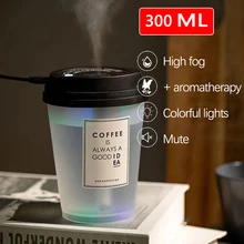 300ml Air Humidifier with Colorful Lights Essential Oil Aroma Diffuser Coffee Cup Cool Mist for Home Office