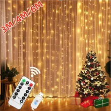 3M 4M 6M LED Curtain Garland on The Window USB Festoon Fairy Lights with Remote New Year Garland Led Lights Christmas Decoration