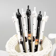4X Cute Black White Cat Pattern Gel Pen Writing Signing Pen School Office Supply Kids Gift Stationery 0.38mm Black Ink