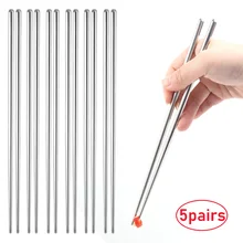 5Pairs Stainless Steel Chopsticks Reusable Non-slip Sushi Chopsticks High Temperature Sterilizable Sticks Kitchen Accessories