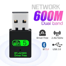 600Mbps USB WiFi Bluetooth 5.0 Adapter 2in1 Dongle Dual Band 2.4G&5GHz USB WiFi 5 Network Wireless Wlan Receiver DRIVER FREE