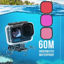 60M Waterproof Case for GoPro Hero 11 10 9 Black Protective Diving Underwater Housing Shell Cover Red Purple Color Filter Go Pro