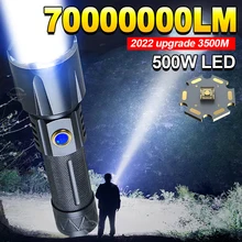 7000000LM 500W LED Flashlight USB Recharge Flash Light 1500M High Power LED Flashlight Zoom Tactical Lantern Long Shot Torch