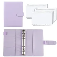 A6 Binder Budget PU Leather PlannerPockets Expense Budget Sheets Notebook Cash Envelope Organizer System with Clear Zipper