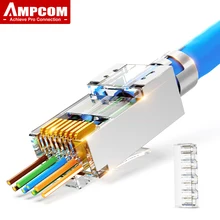 AMPCOM CAT7 RJ45 Connector Pass Through CAT6A rj 45 Ethernet Plug for CAT 7 Solid or Stranded Network Cable with 1.5mm Load Bar