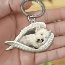Acrylic Cute Dog Sleeping Angel Key Chains Animal Keychain For Women Girls Female Holder Car Key Kids Gift Drop Ship