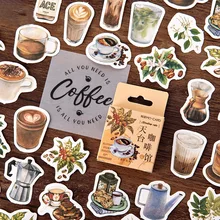 Boxed Stickers Rooftop Cafe Self-Adhesive Stickers Painting Diary DIY Decorative Sealing Stickers 46 Pieces
