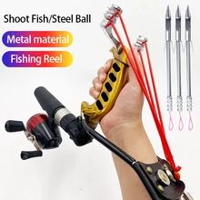 Catapult Fish Shooting Metal Hunting Catapult Folding Wrist Ball Clip Rubber Band Strong Outdoor Dart Shooting Reel Fishing Game