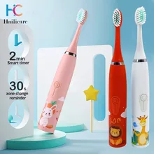 Children Electric Toothbrush Sonic Cleaning Oral Bacteria IPX6 6 Replacement Waterproof Brush Heads 3 To 12 Years USB Smart Time