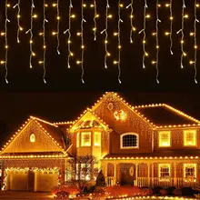Christmas Icicle Light Outdoor Decor Led Curtain Garland Droop 0.5/0.6/0.7M Street Garland On The House New Year 2023 Decoration