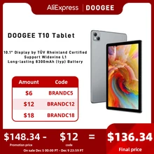 DOOGEE T10 Tablet 10.1" FHD+ T脺V Rheinland Certified Display 8GB+128GB Octa Core Widevine L1 Android 12 Pad 13MP Camera 8300mAh