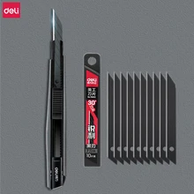 Deli 9mm Snap off Utility Knife Box Cutter Zinc Alloy Shell SK5 High Carbon Steel Sharp Blades Auto Lock Deign Hand Tool Gift