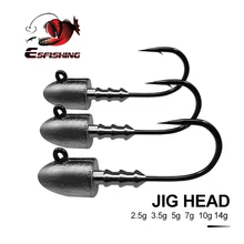 ESFISHING Bullet Jig head 5pcs 2.5g 3.5g 5g 7g 10g 3pcs 18g Screw Head Mustad Hook for Soft Lures Fishing Tackle Free shipping