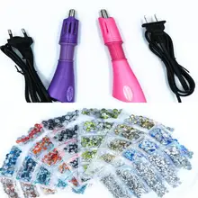 EU / US Fast Heated Hot Fix Rhinestone Applicator Iron-on Wand Heat-fix Tool Gun Mixed Size Hot Fix Rhinestones Glass Decoration