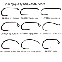 Eupheng 100pcs Competition Barbless Fly Fishing Hook Tying Materails Dry Nymph Shirmp Wet Caddis Fly Hook Black Nickle