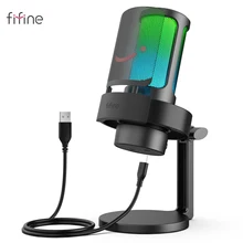FIFINE USB Microphone for Recording and Streaming on PC and Mac Headphone Output and Touch-Mute Button Mic with 3 RGB Modes -A8