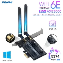 Fenvi 5374Mbps WiFi 6E Intel AX210 PCIe Wireless WiFi Adapter 2.4G/5G/6Ghz 802.11AX For Bluetooth 5.2 AX200 WiFi 6 Card PC Win10