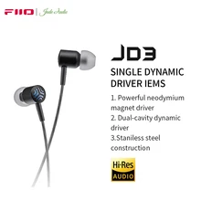 FiiO JadeAudio JD3 Harman-tuned Dynamic Bass Earphone/Headset with HD MIC HiFi Music IEM StainlessSteel Shell