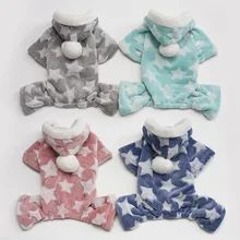 Fleece Dog Pajamas Jumpsuit Winter Dog Clothes Star Pattern Warm Jumpsuits Coat For Small Dogs Puppy Dog Cat Clothing Jumpsuits