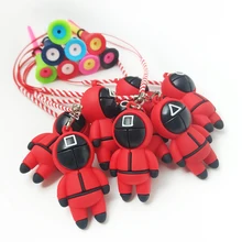 Golf Tees 3pc/set Rubber red tee With 3D Squid Game Figures Mask Cartoon Pattern Prevent Loss Handmade Rope Golf Ball Holder new