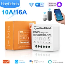 Hapythda 16A 10A Mini WiFi Smart Switch Tuya 2 Way Control Switch Module APP Control Works With Alexa Google Home Yandex Alice