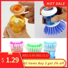 Kitchen Wash Pot Dish Brush Washing Utensils with Washing Up Liquid Soap Dispenser Household Cleaning Accessories