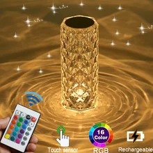 LED Crystal Table Lamp Rose Light Projector 3/16 Colors Touch RGB Adjustable Diamond Atmosphere Light USB Touch Night Light