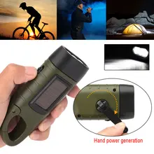 LED Flashlight Hand Crank Solar Powered Rechargeable Survival Gear Self Powered Charging Torch Dynamo for Fishing Boating Hiking