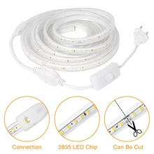 LED Strip Light 220V 2835 Waterproof led strip High Brightness 120LEDs/m Flexible Kitchen Outdoor Garden LED Light With Switch
