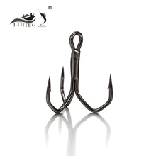 LTHTUG 15pcs/lot Black Color Treble Hook High Strength Hooks 4# 6# 8# 10# 12# 14# High-Carbon Steel Saltwater Fishing Hook