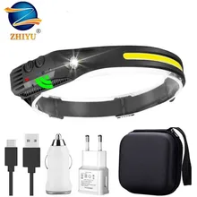 LX200 350LM COB LED Induction Riding Headlamp 1200mAh Type C USB Rechargeable Hunting Flashlight Work Light 5 Modes Headlight