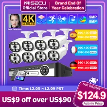 Misecu Ultra HD 4K Security Camera System 8CH NVR POE AI Camera 5MP 8MP Face Detect Outdoor Color Night Video Surveillance Set