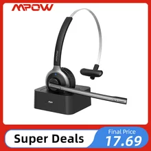 Mpow M5 Pro Bluetooth 5.0 Headphones with Mic Charging Base Wireless Headset for PC Laptop Call Center Office 18H Talking Time
