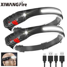Multi-function Sensor Headlamp COB Head Lamp Flashlight Outdoor USB Rechargeable Waterproof Headlight 5 Lighting Modes Torch