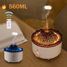 New 560ml Volcanic Flame Aroma Essential oil Diffuser Humidifier with Remote Control 2 Spray Modes Flame Diffuser With timing