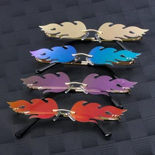 New Fashion Fire Flame Sunglasses Wave Rimless Narrow Retro UV 400 Streetwear Vintage Eye glasses Cycling Outdoor Accessories