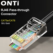 ONTi 10/50pcs CAT6 CAT5E Pass Through RJ45 Modular Plug Network Connectors UTP 50渭 Gold-Plated 8P8C Crimp End for Ethernet Cable