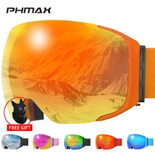 PHMAX Magnetic Ski Goggles Winter Anti-Fog Snowboard Goggles Double-Layers UV400 Protection Snowmobile Outdoor Skiing Glasses